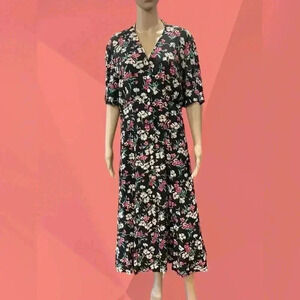 Liz Claiborne Vintage 1990 Prairie Maxi Shirt Dress Floral Print with pockets